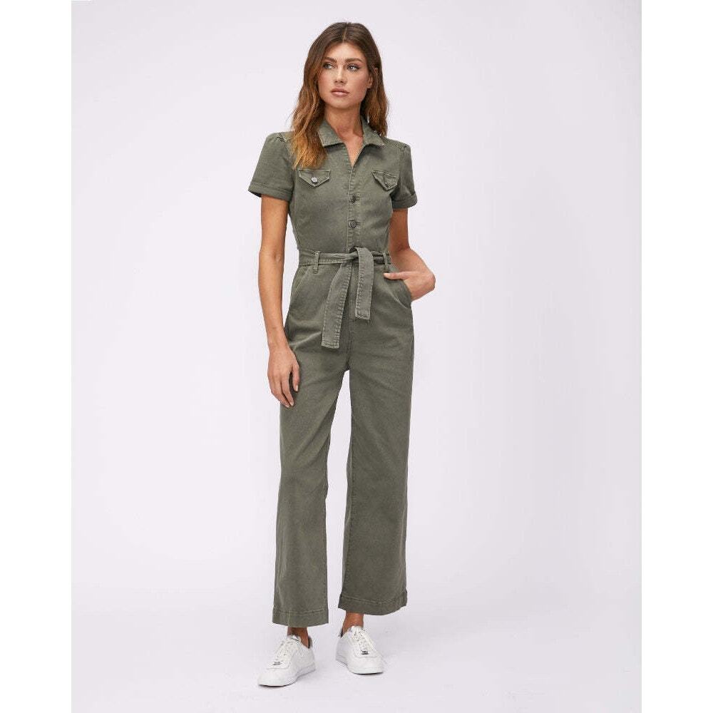 Paige Anessa Jumpsuit Puff Sleeve in Vintage Ivy Green Size 14